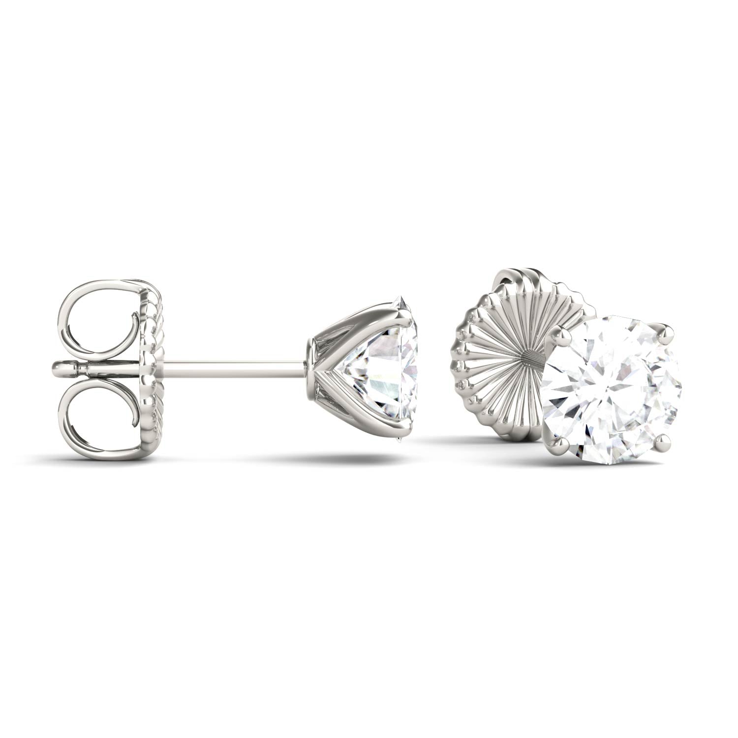 1.60 CTW DEW Round Forever One™ Moissanite Four Prong Martini Stud Earrings