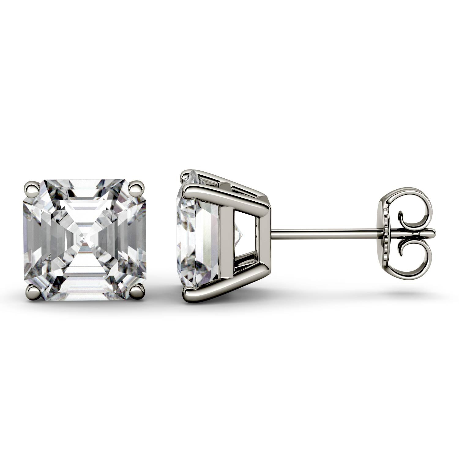 4.42 CTW DEW Asscher Forever One™ Moissanite Four Prong Stud Earrings