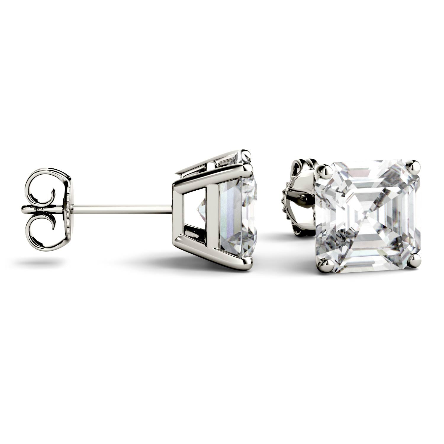 4.42 CTW DEW Asscher Forever One™ Moissanite Four Prong Stud Earrings