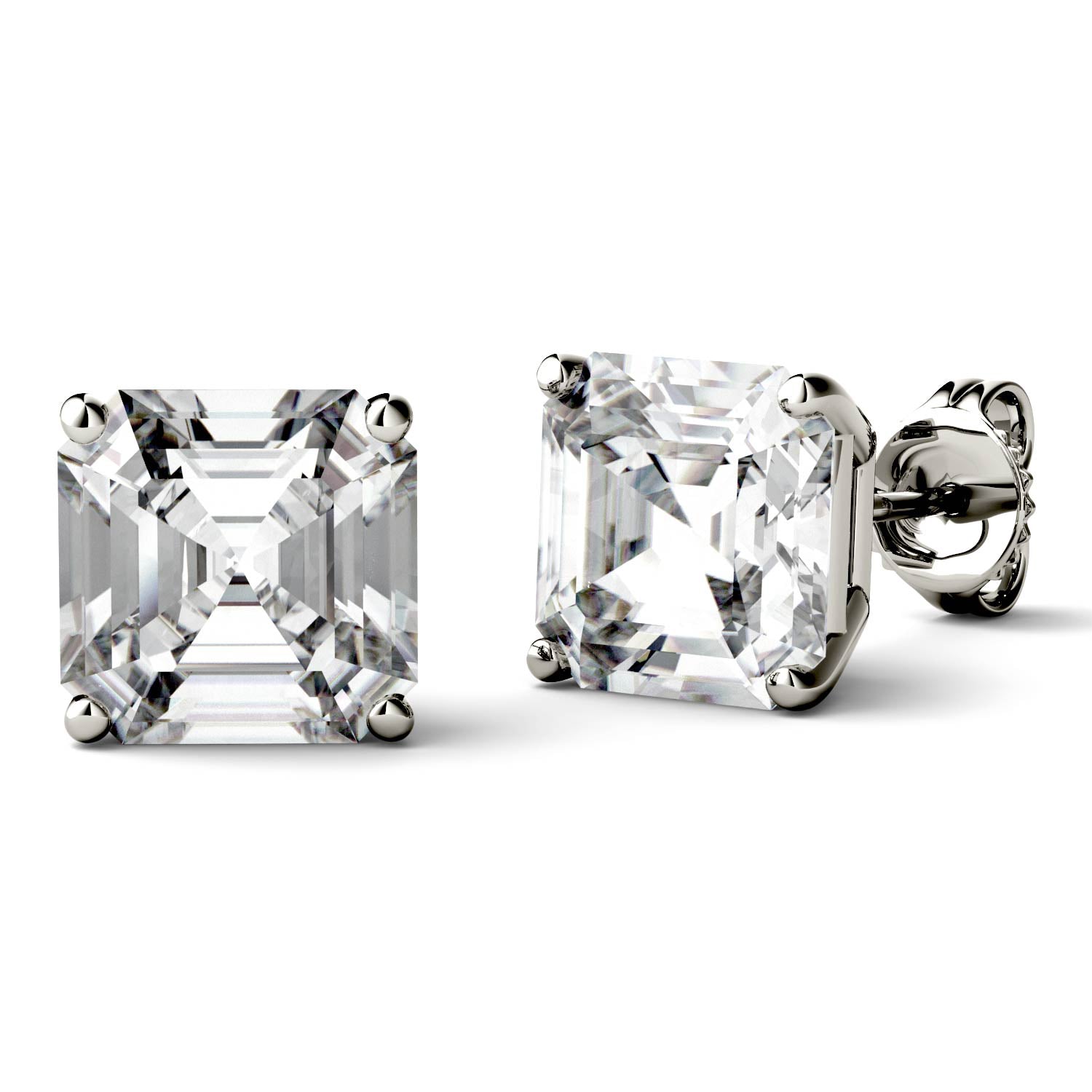 4.42 CTW DEW Asscher Forever One™ Moissanite Four Prong Stud Earrings