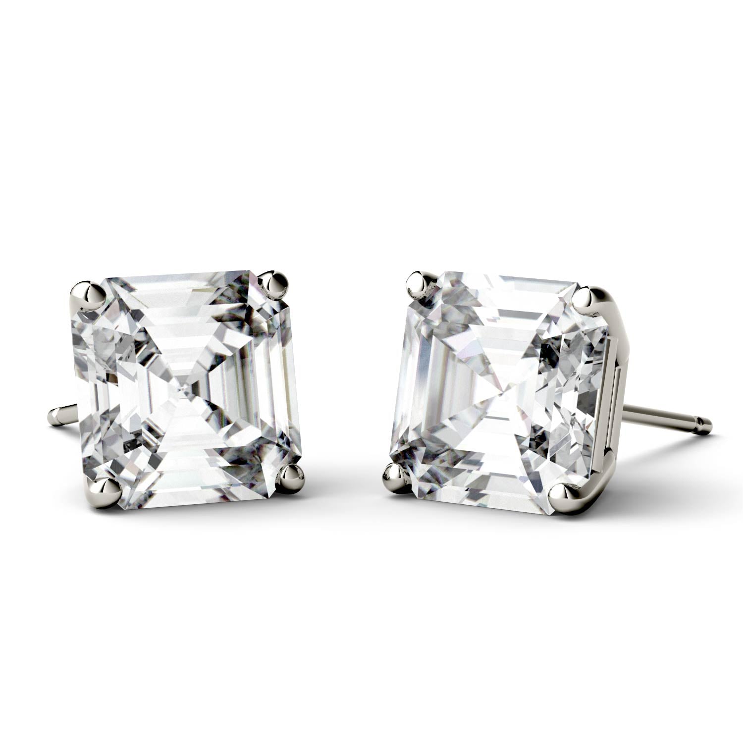 4.42 CTW DEW Asscher Forever One™ Moissanite Four Prong Stud Earrings