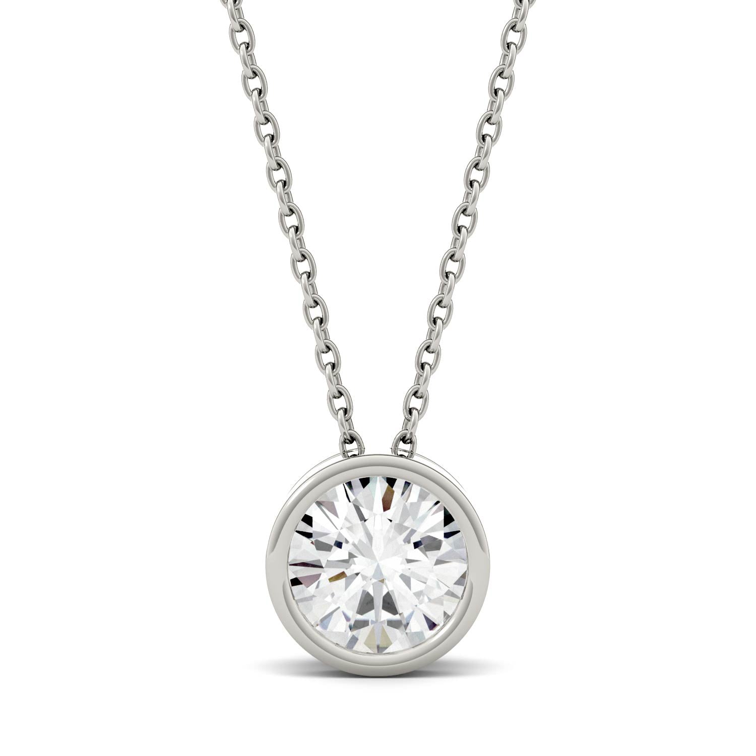 1.00 CTW DEW Round Forever One™ Moissanite Bezel Set Solitaire Pendant Necklace