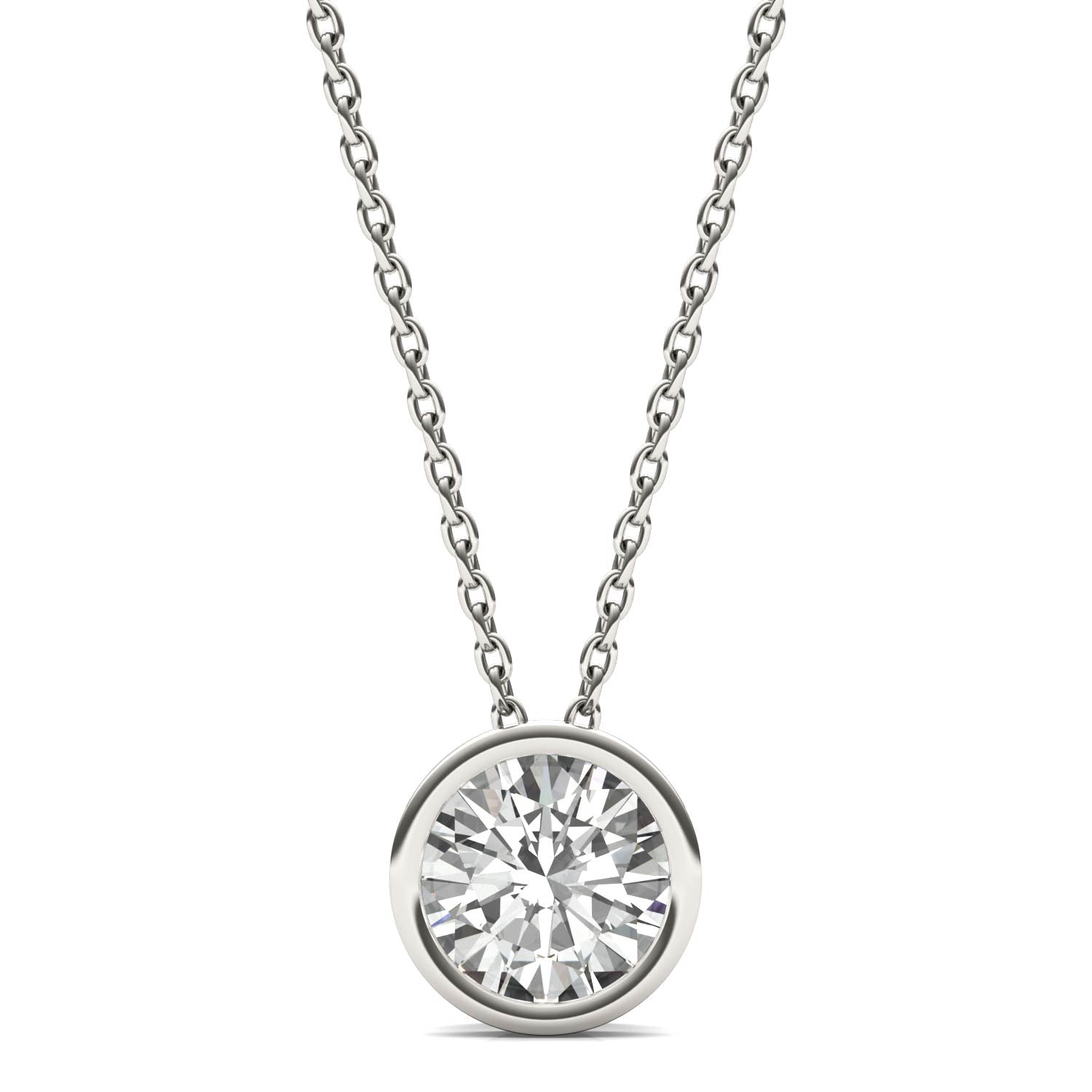1.00 CTW DEW Round Forever One™ Moissanite Bezel Set Solitaire Pendant Necklace