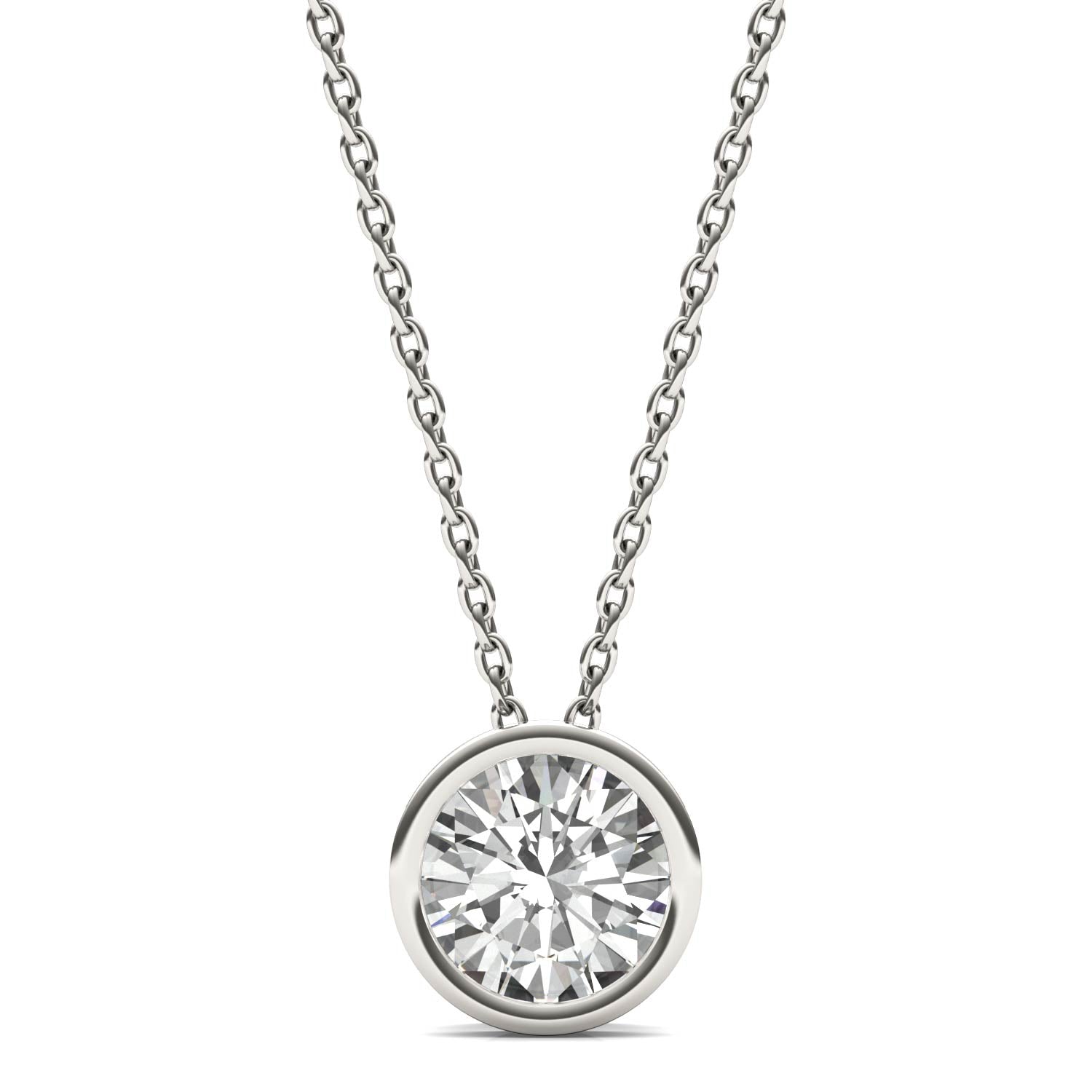 1.00 CTW DEW Round Forever One™ Moissanite Bezel Set Solitaire Pendant Necklace