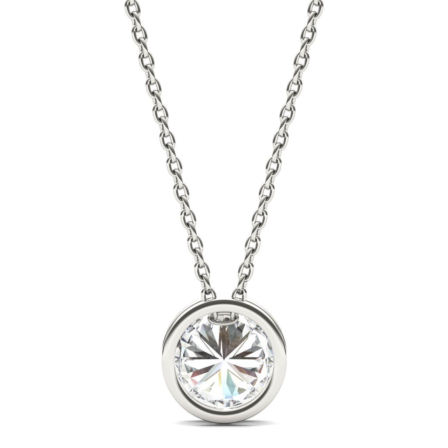1.00 CTW DEW Round Forever One™ Moissanite Bezel Set Solitaire Pendant Necklace