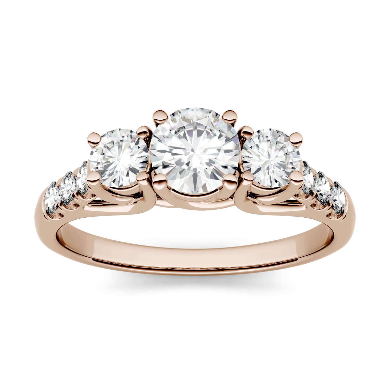 4.14 CTW DEW Round Forever One™ Moissanite Trellis Three Stone Ring
