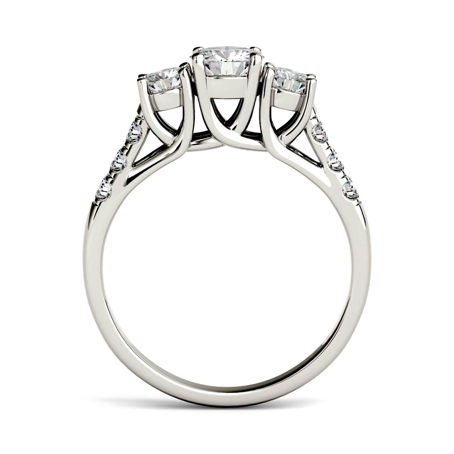 4.14 CTW DEW Round Forever One™ Moissanite Trellis Three Stone Ring