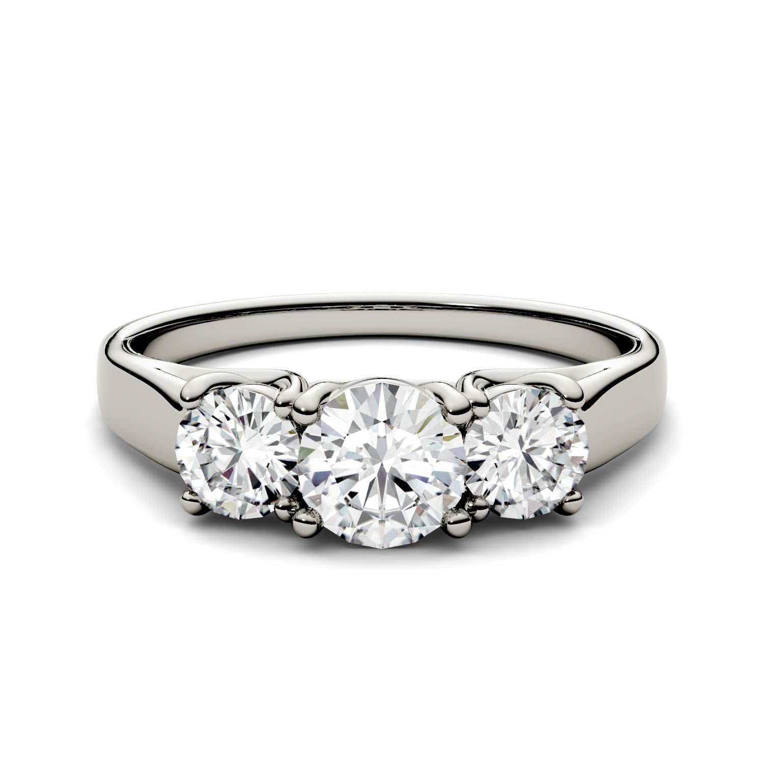 2.00 CTW DEW Round Forever One™ Moissanite Three Stone Trellis Ring