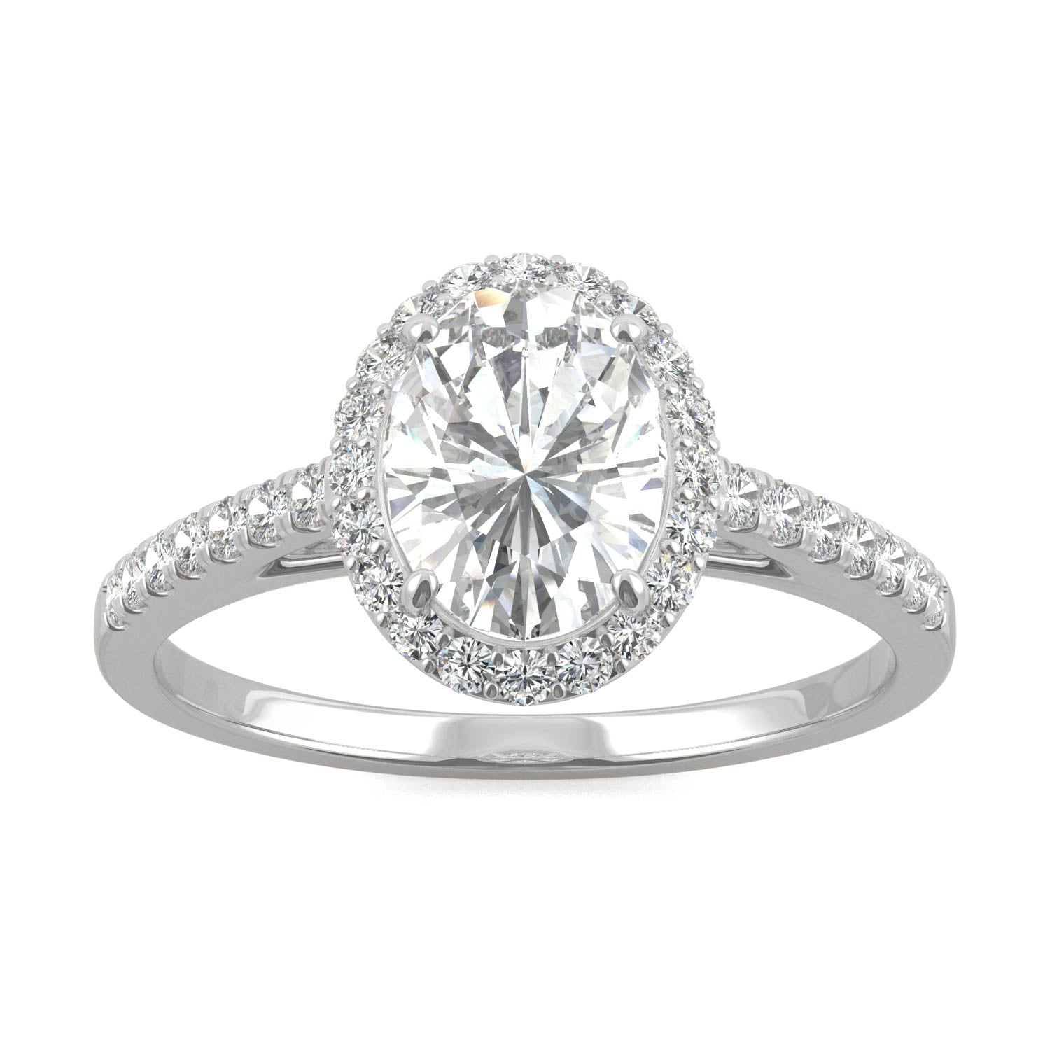 1.77 CTW DEW Oval Forever One™ Moissanite Halo with Side Accents Engagement Ring