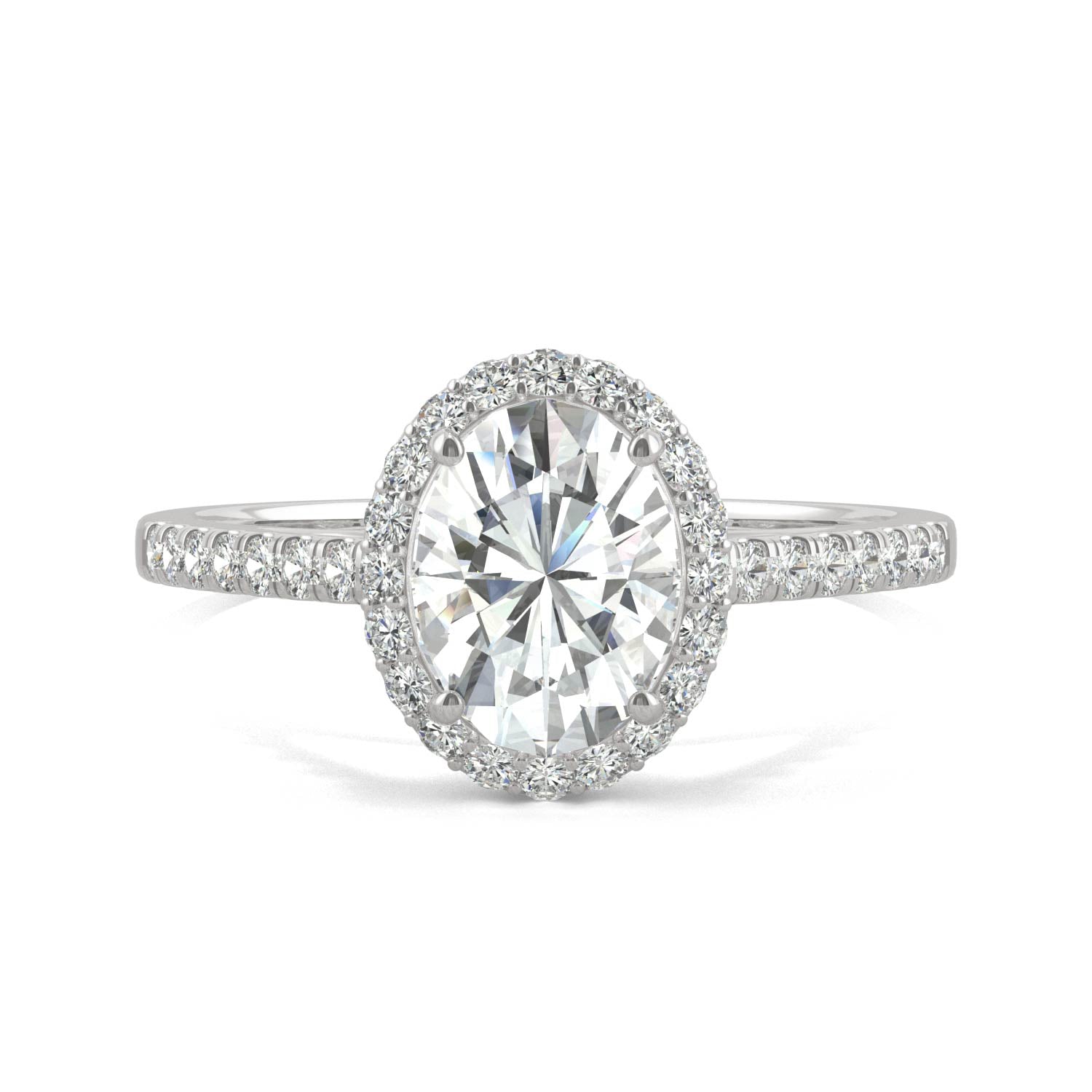 1.77 CTW DEW Oval Forever One™ Moissanite Halo with Side Accents Engagement Ring