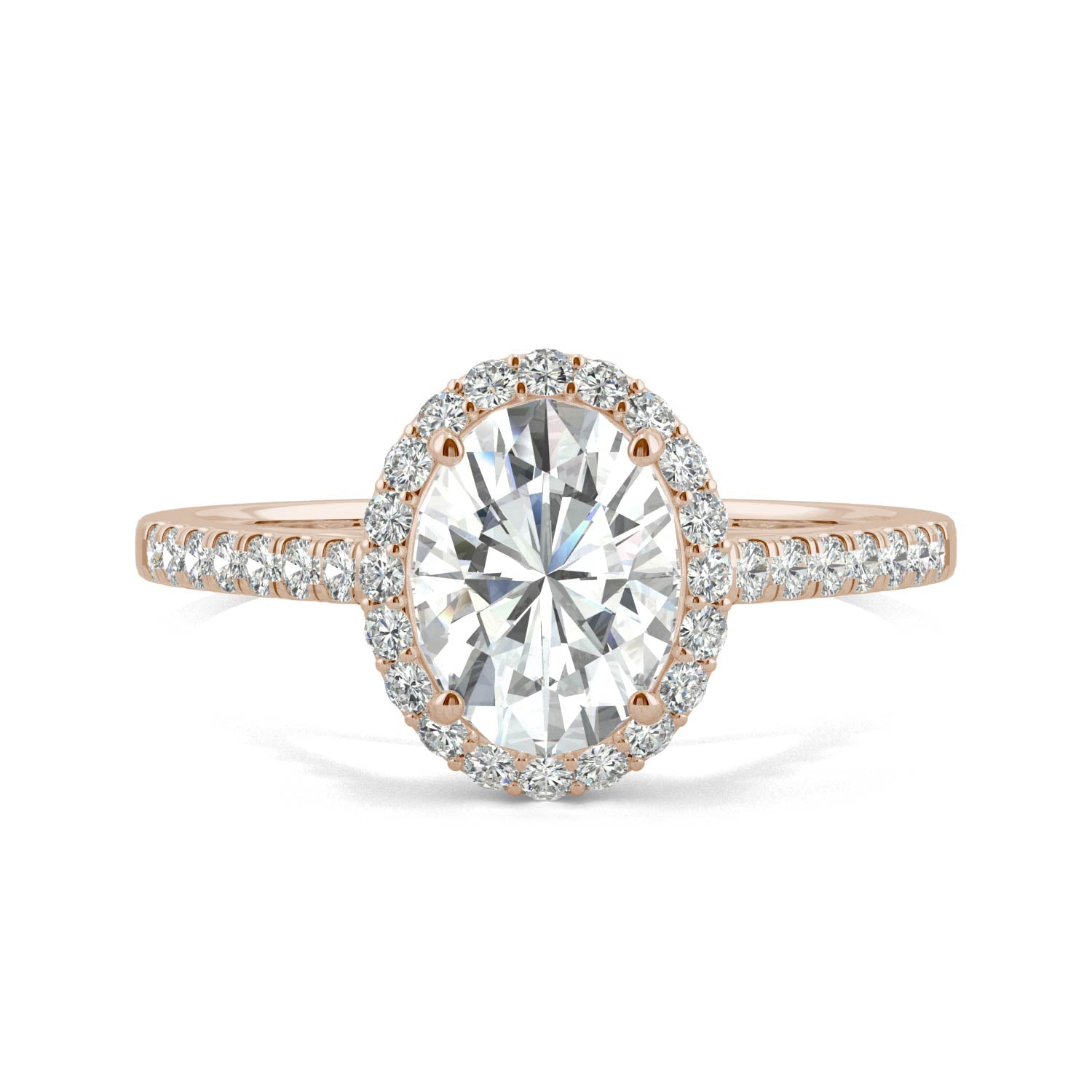 1.77 CTW DEW Oval Forever One™ Moissanite Halo with Side Accents Engagement Ring