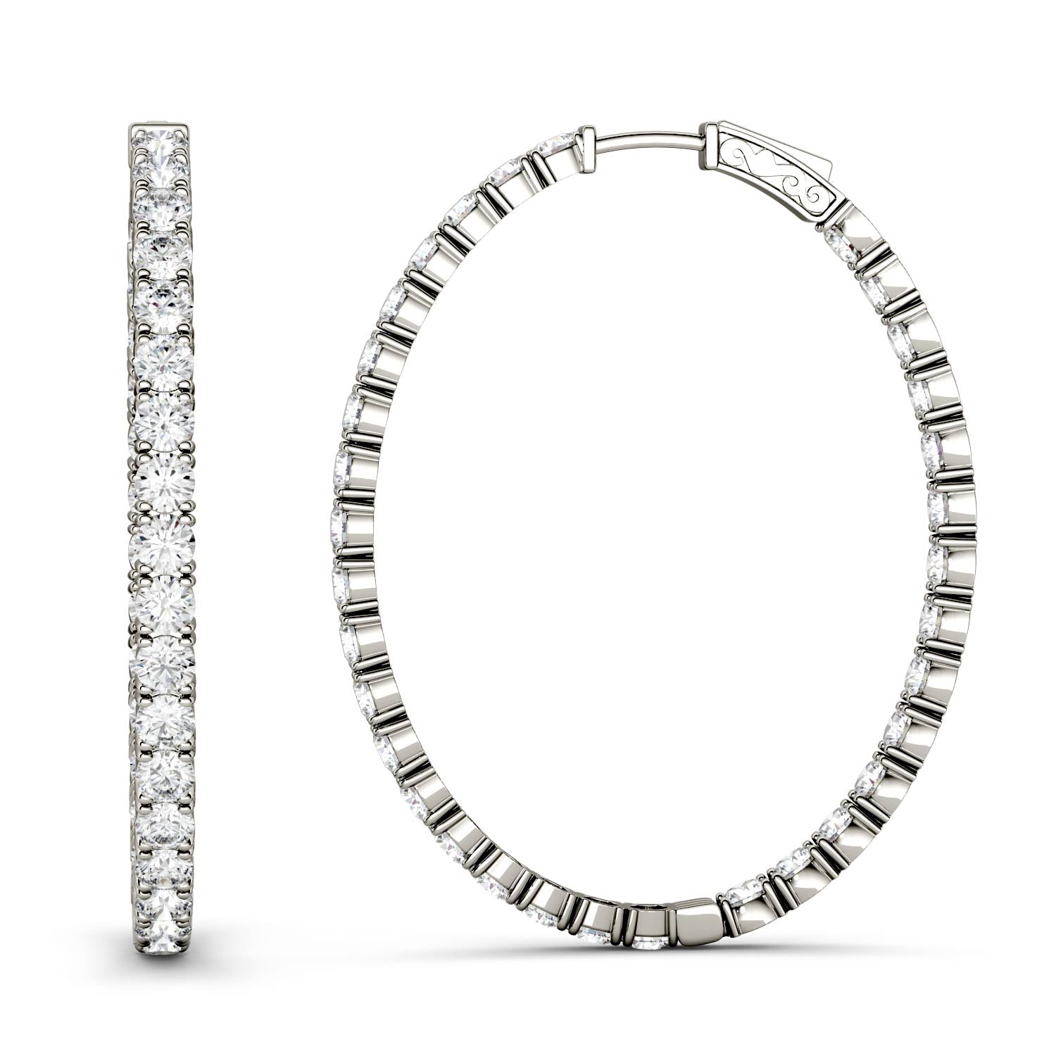 2.20 CTW DEW Round Forever One™ Moissanite Oval Hoop Earrings