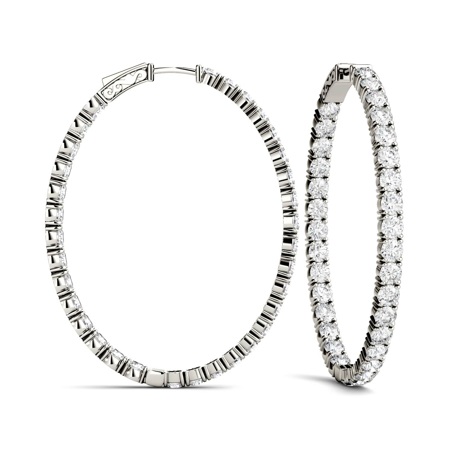 2.20 CTW DEW Round Forever One™ Moissanite Oval Hoop Earrings