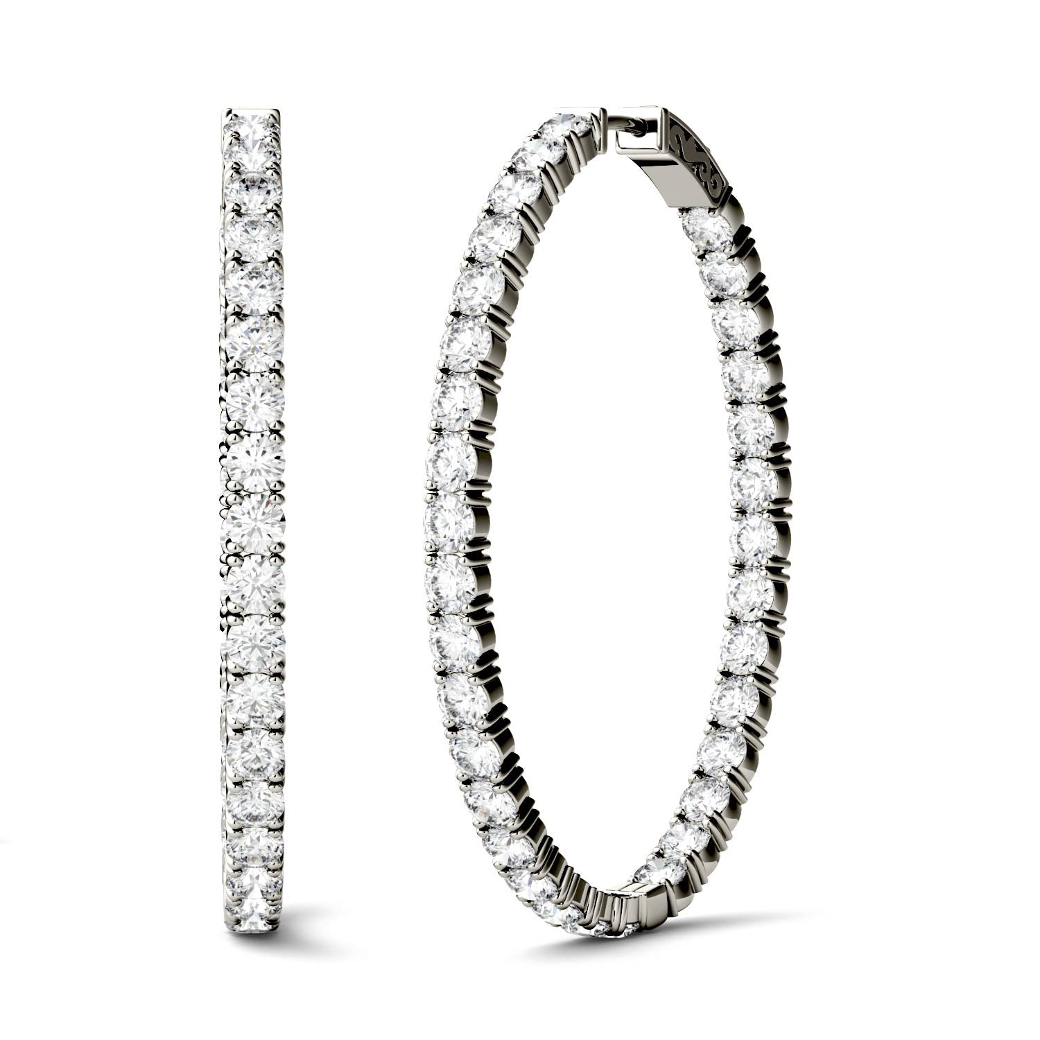 2.20 CTW DEW Round Forever One™ Moissanite Oval Hoop Earrings