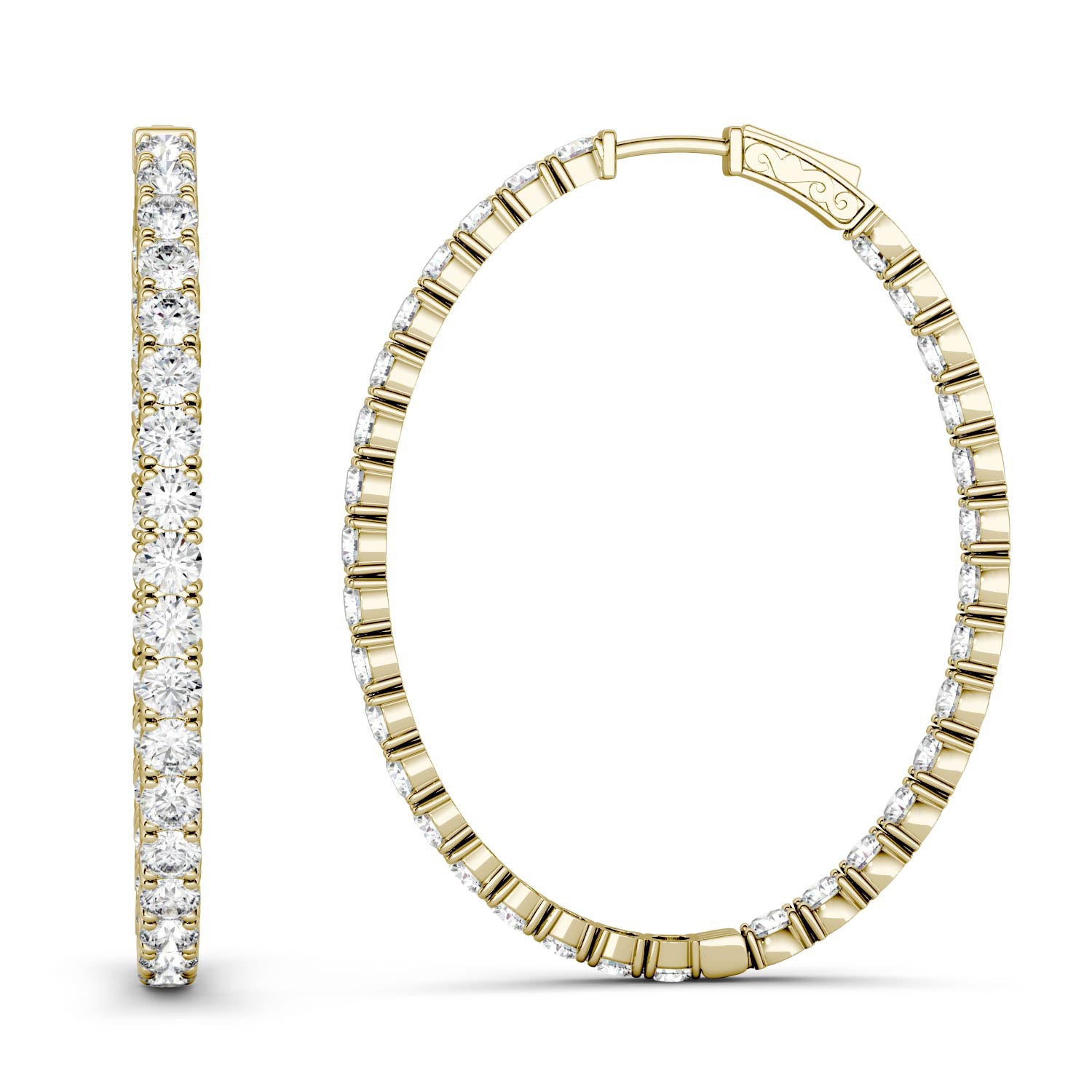2.20 CTW DEW Round Forever One™ Moissanite Oval Hoop Earrings