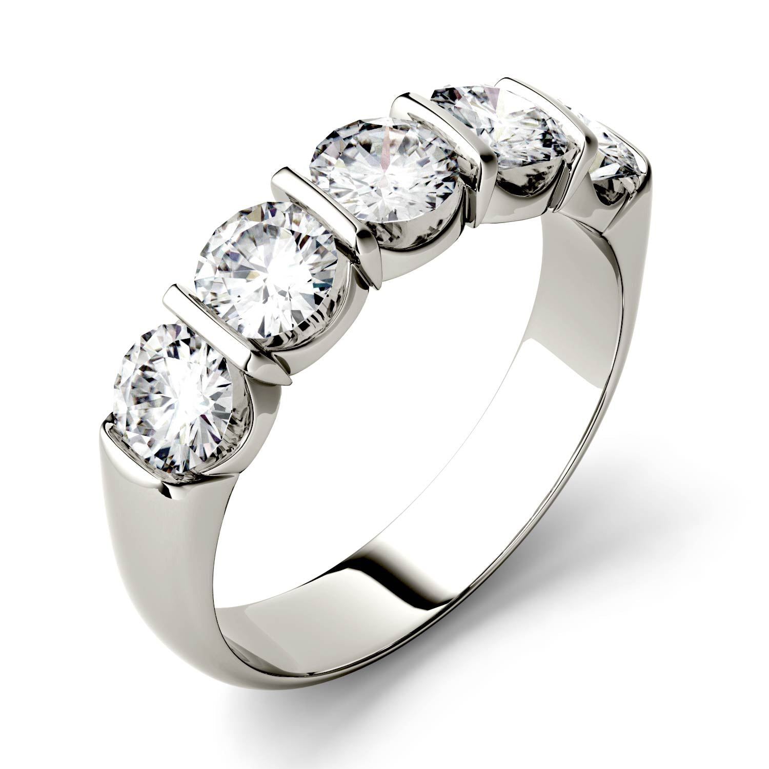 1.65 CTW DEW Round Forever One™ Moissanite Five Stone Band Ring