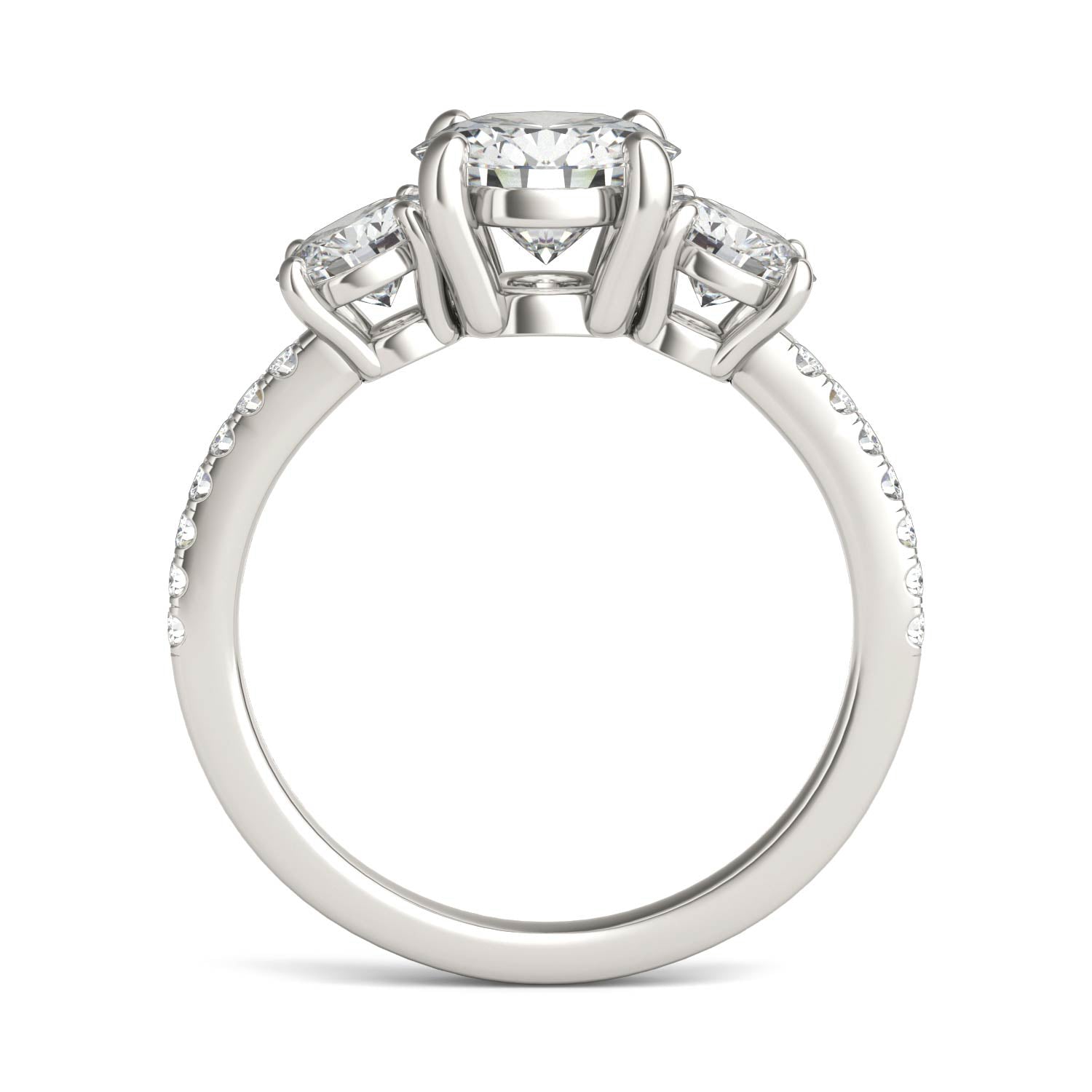 2.14 CTW DEW Round Forever One™ Moissanite Three Stone with Side Accents Ring