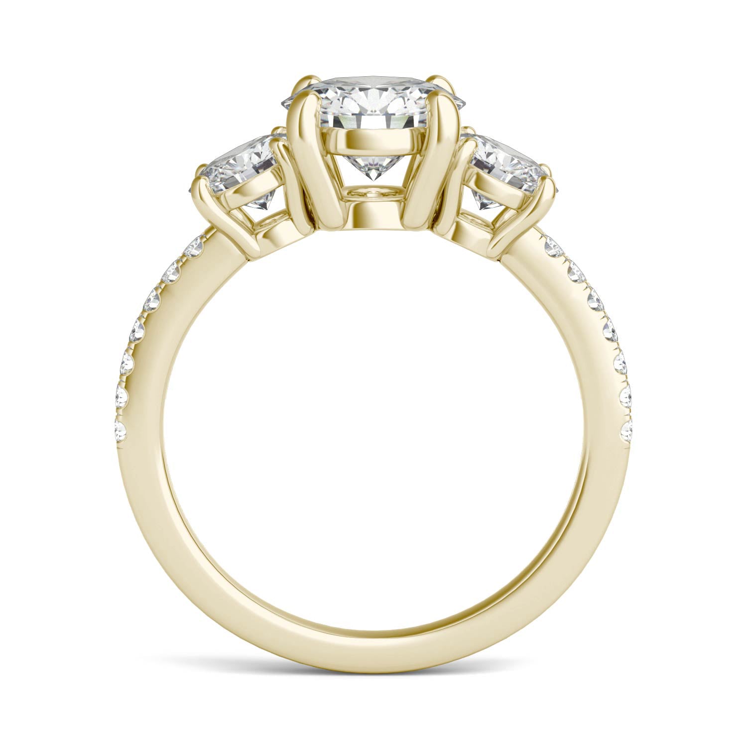 2.14 CTW DEW Round Forever One™ Moissanite Three Stone with Side Accents Ring