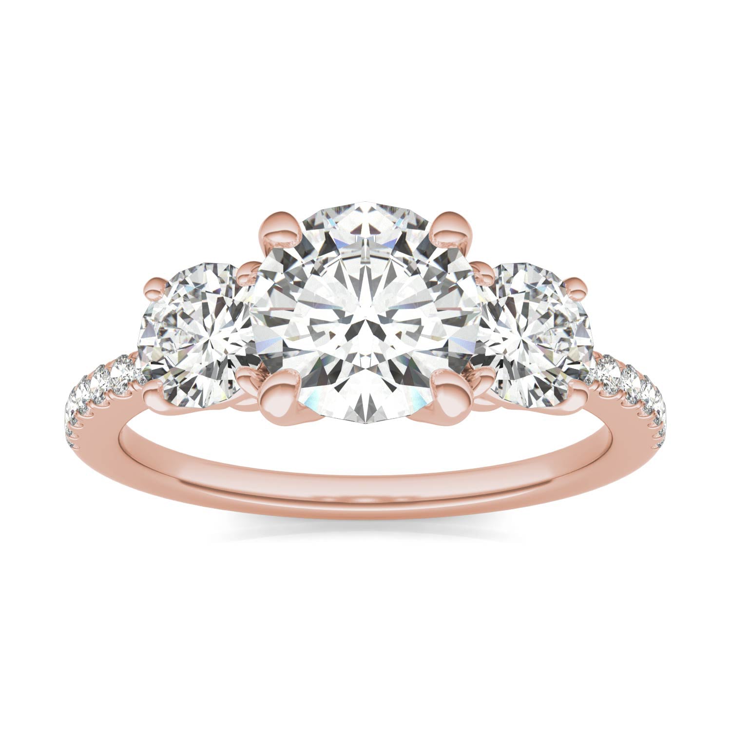 2.14 CTW DEW Round Forever One™ Moissanite Three Stone with Side Accents Ring