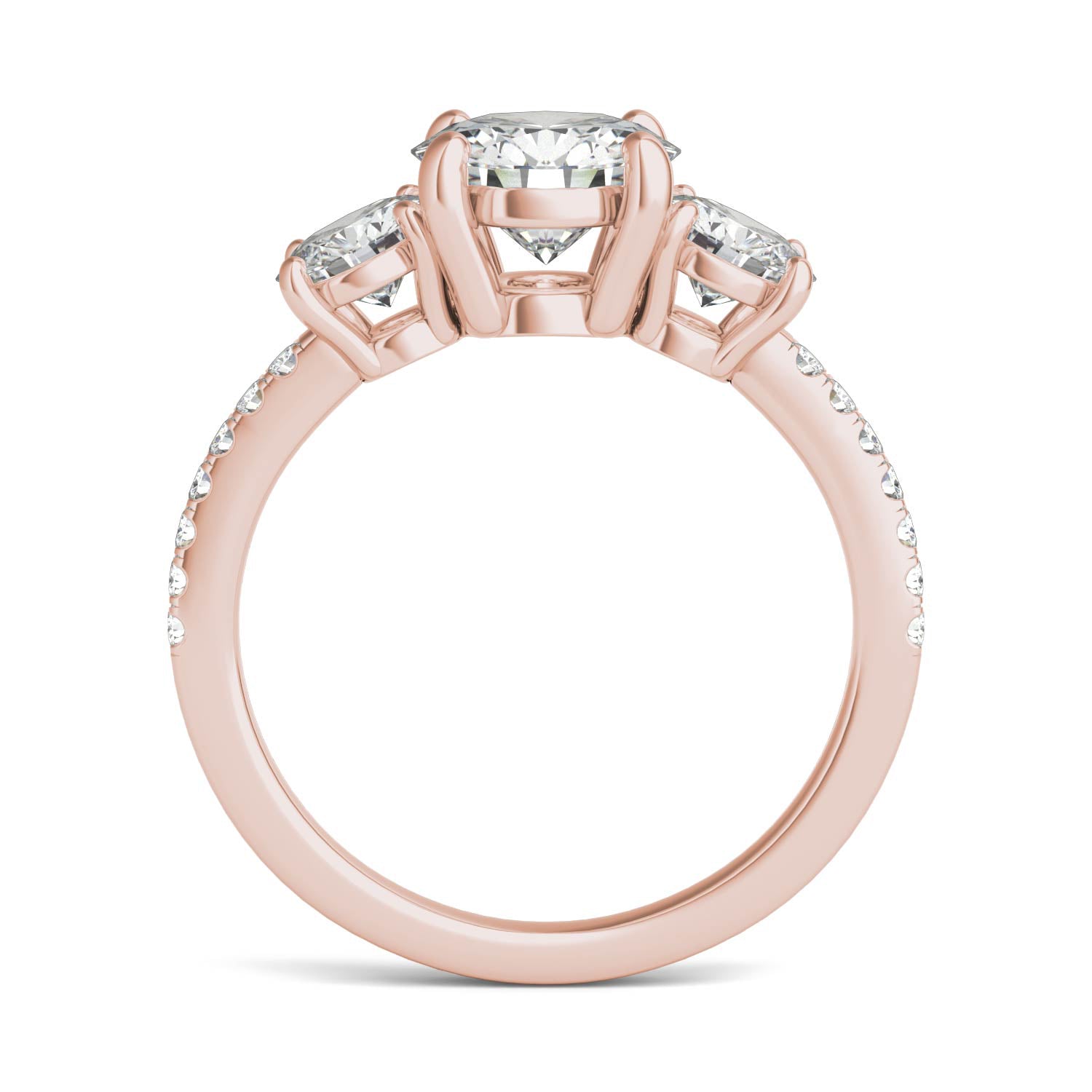 2.14 CTW DEW Round Forever One™ Moissanite Three Stone with Side Accents Ring