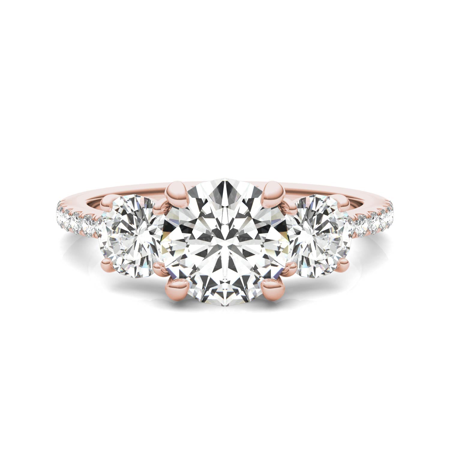 2.14 CTW DEW Round Forever One™ Moissanite Three Stone with Side Accents Ring