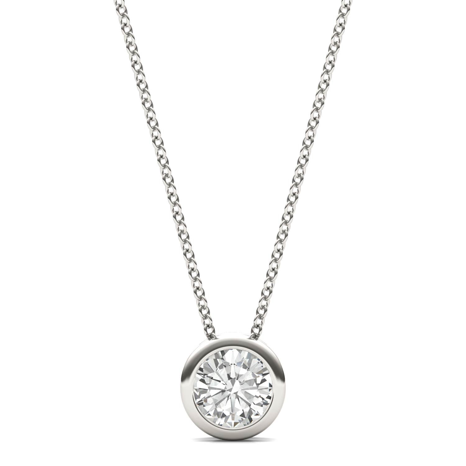 0.50 CTW DEW Round Forever One™ Moissanite Bezel Set Solitaire Pendant Necklace
