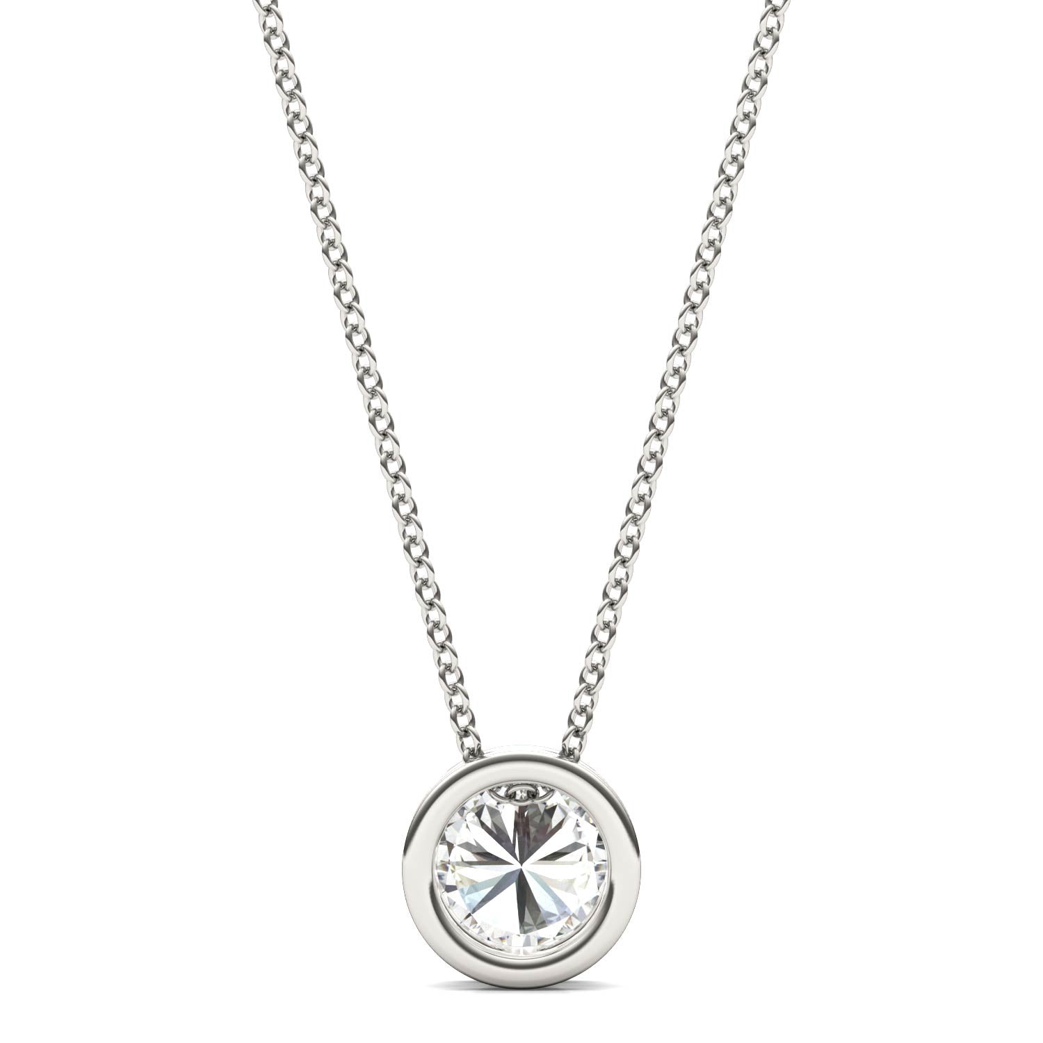 0.50 CTW DEW Round Forever One™ Moissanite Bezel Set Solitaire Pendant Necklace