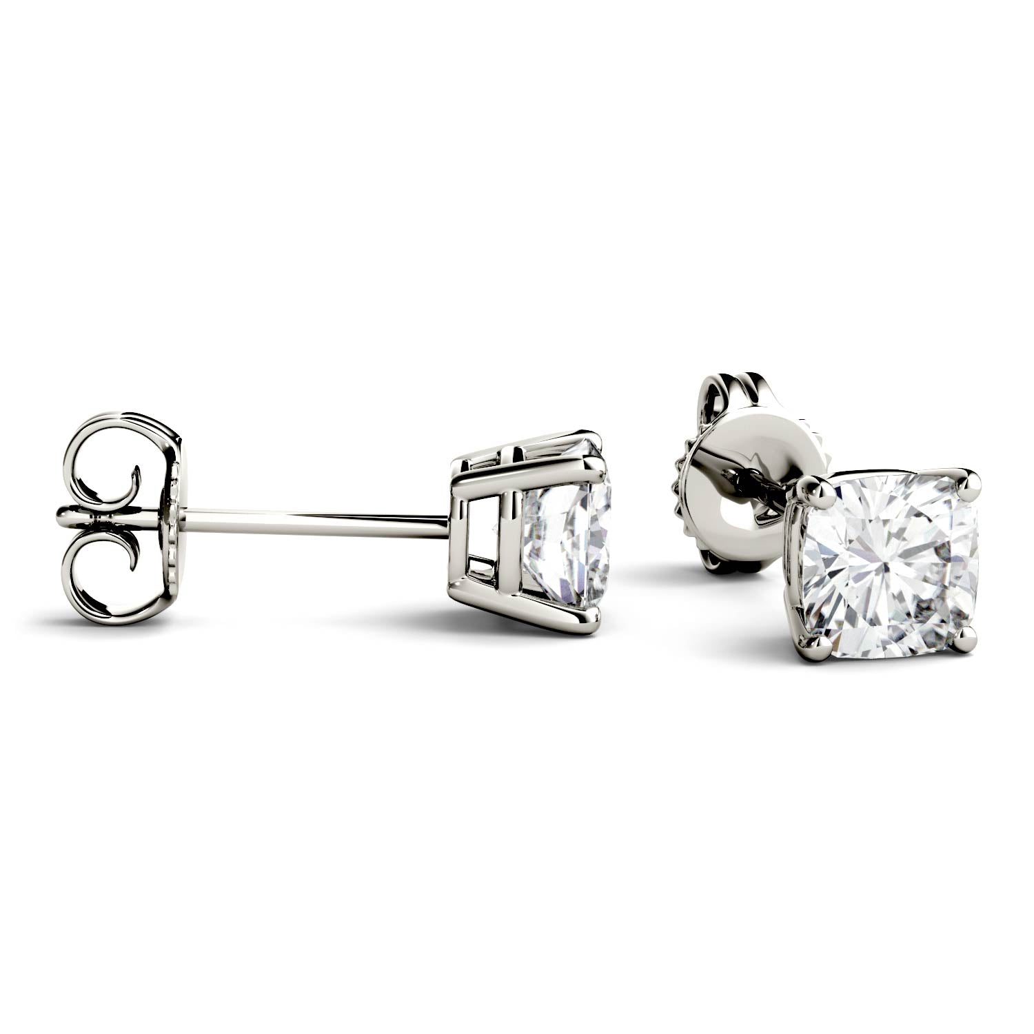 1.10 CTW DEW Cushion Forever One™ Moissanite Four Prong Stud Earrings