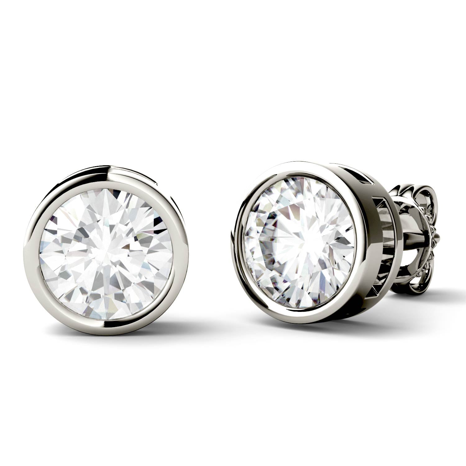 2.00 CTW DEW Round Forever One™ Moissanite Bezel Set Stud Earrings