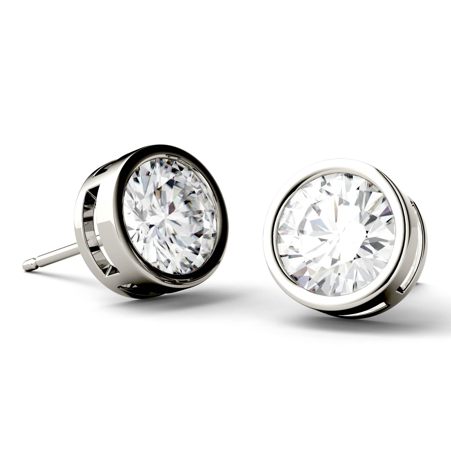 2.00 CTW DEW Round Forever One™ Moissanite Bezel Set Stud Earrings