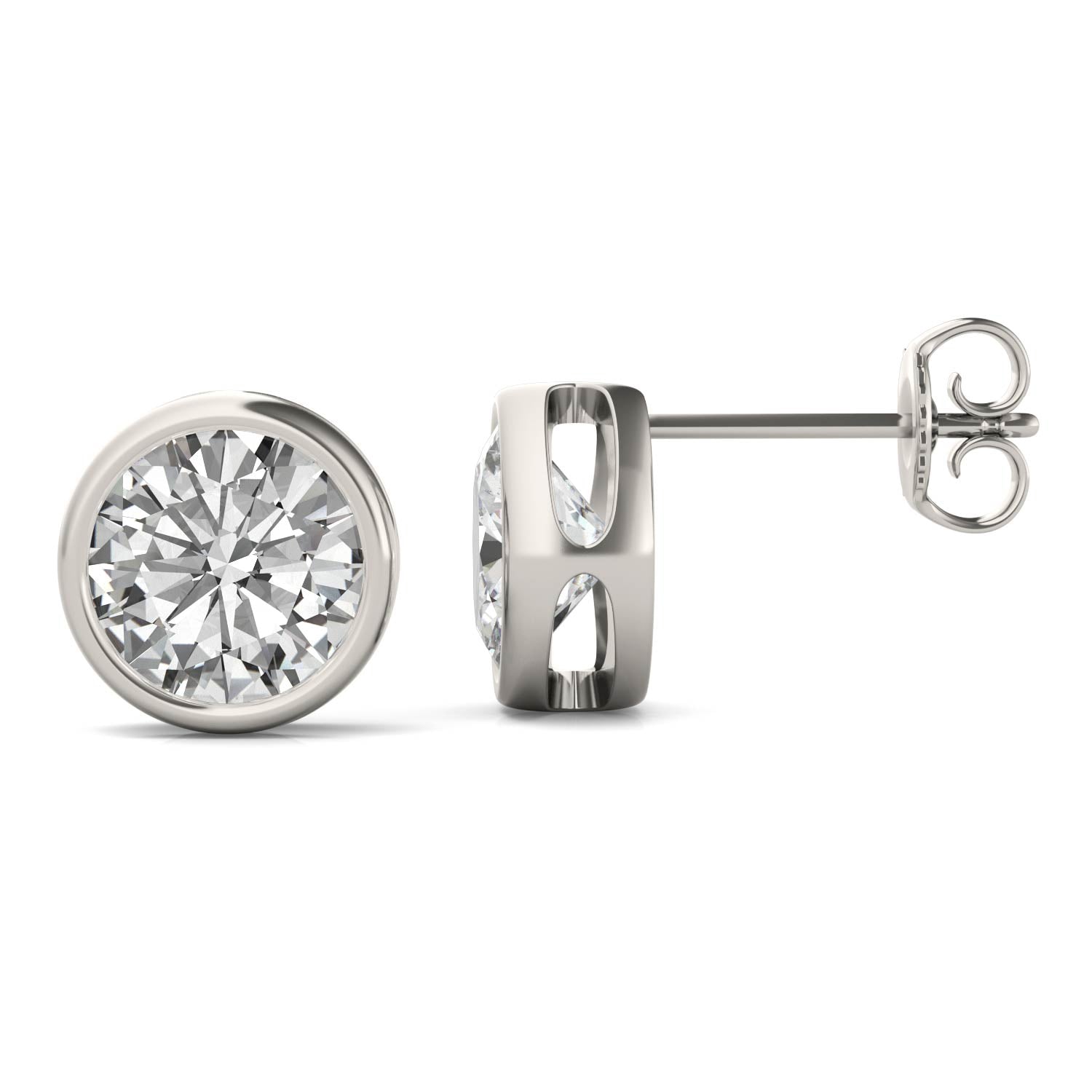 3.00 CTW DEW Round Forever One™ Moissanite Bezel Set Stud Earrings