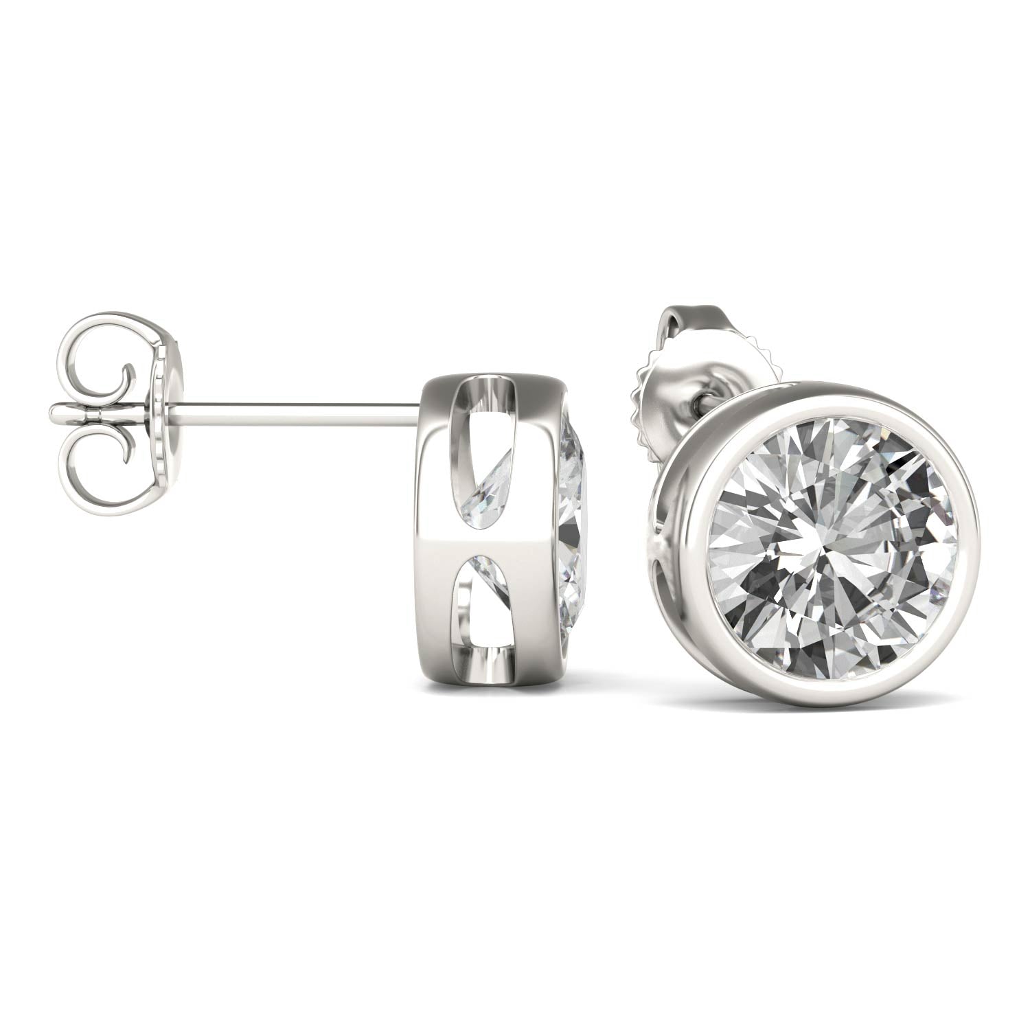 3.00 CTW DEW Round Forever One™ Moissanite Bezel Set Stud Earrings