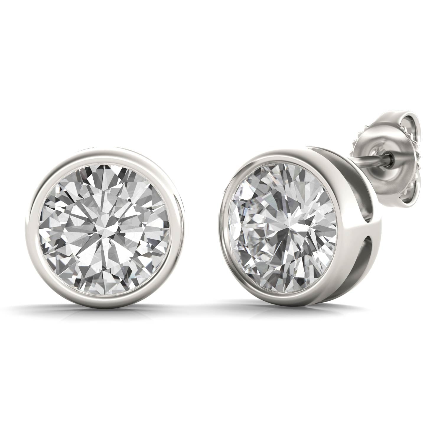 3.00 CTW DEW Round Forever One™ Moissanite Bezel Set Stud Earrings