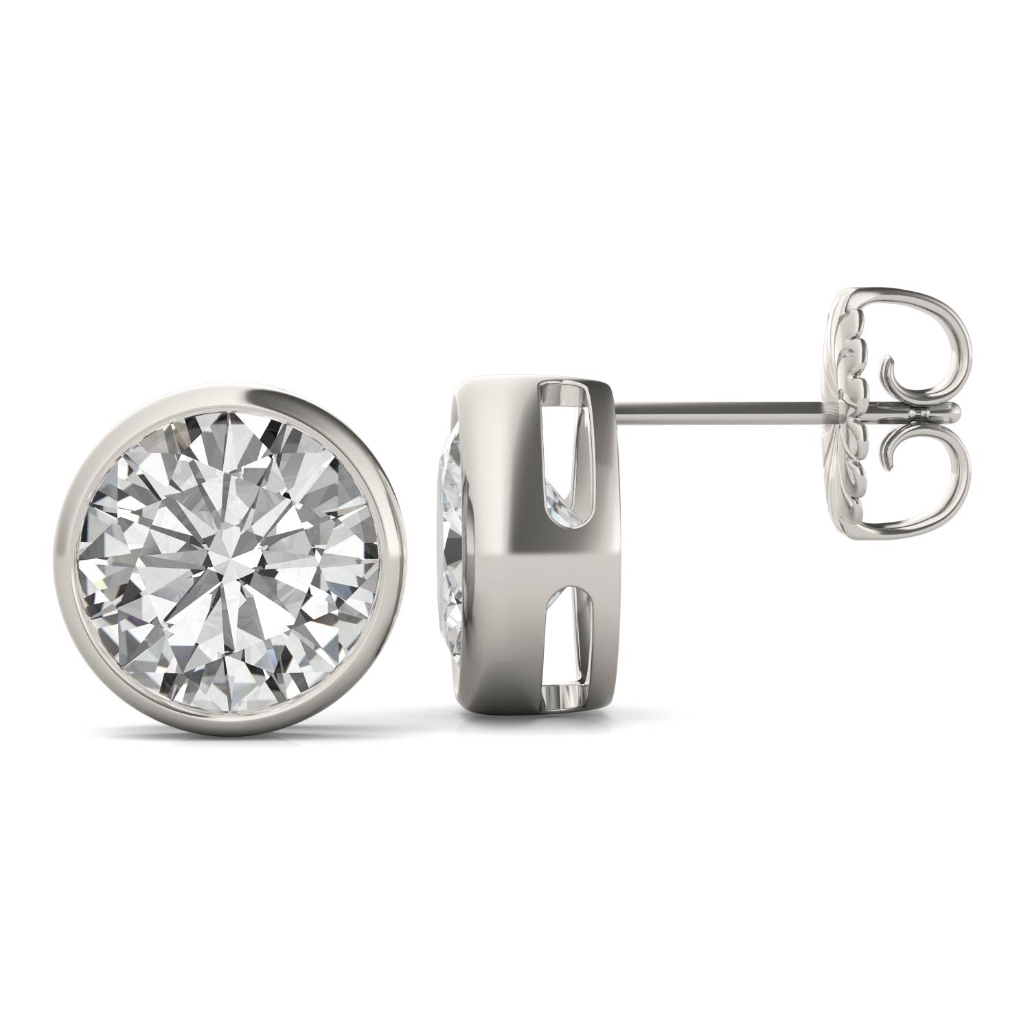 3.80 CTW DEW Round Forever One™ Moissanite Bezel Set Stud Earrings