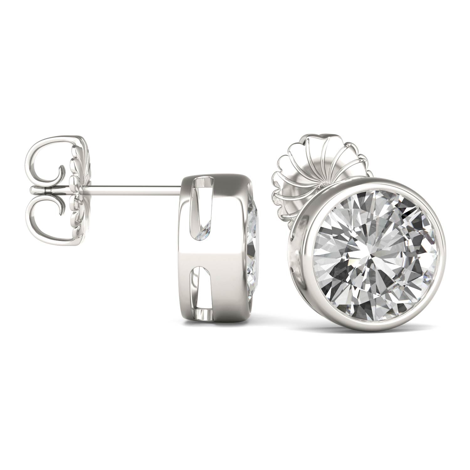 3.80 CTW DEW Round Forever One™ Moissanite Bezel Set Stud Earrings