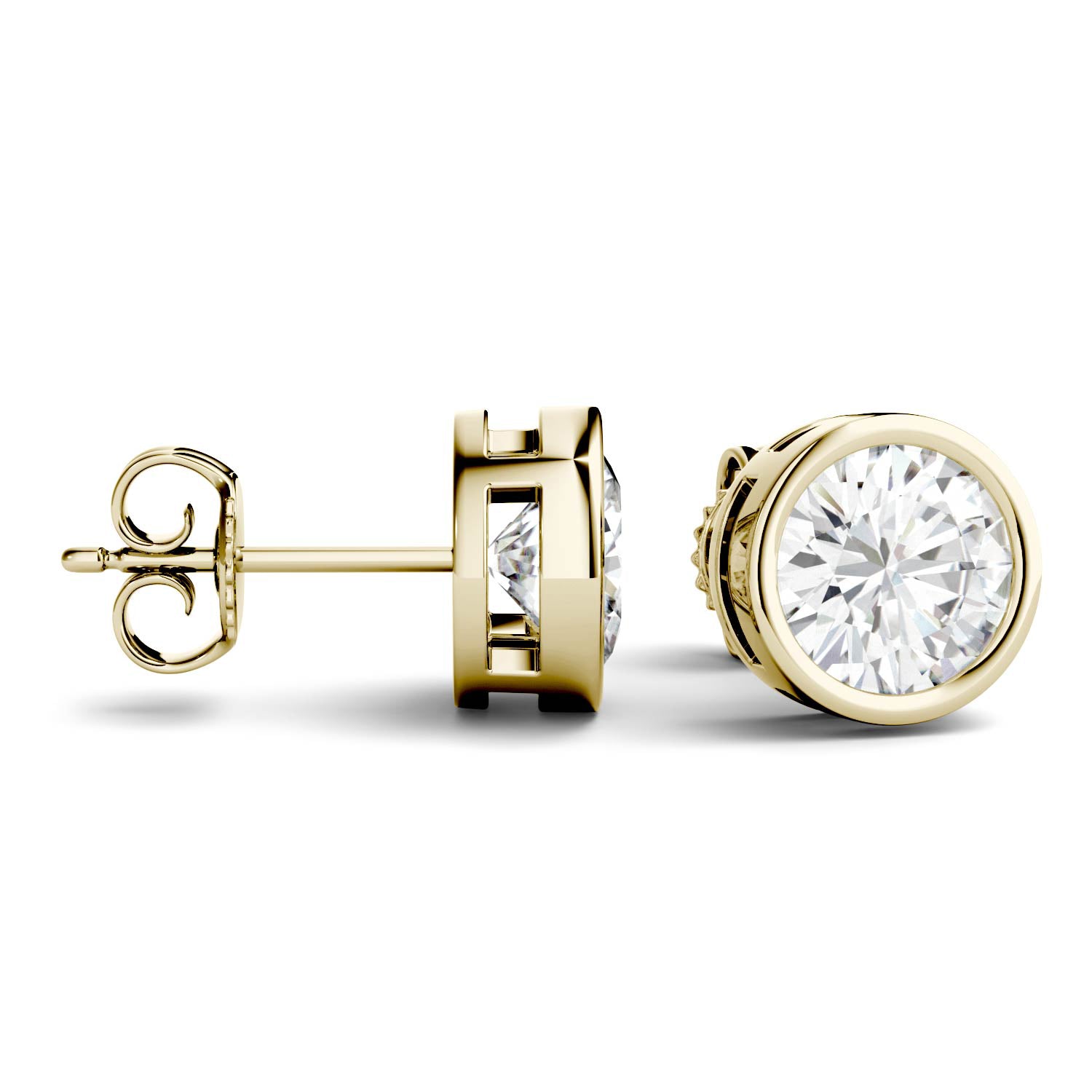 2.00 CTW DEW Round Forever One™ Moissanite Bezel Set Stud Earrings