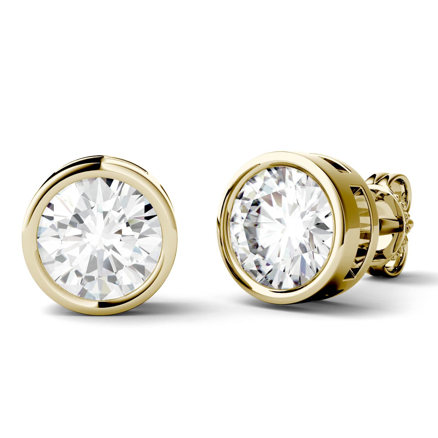 2.00 CTW DEW Round Forever One™ Moissanite Bezel Set Stud Earrings