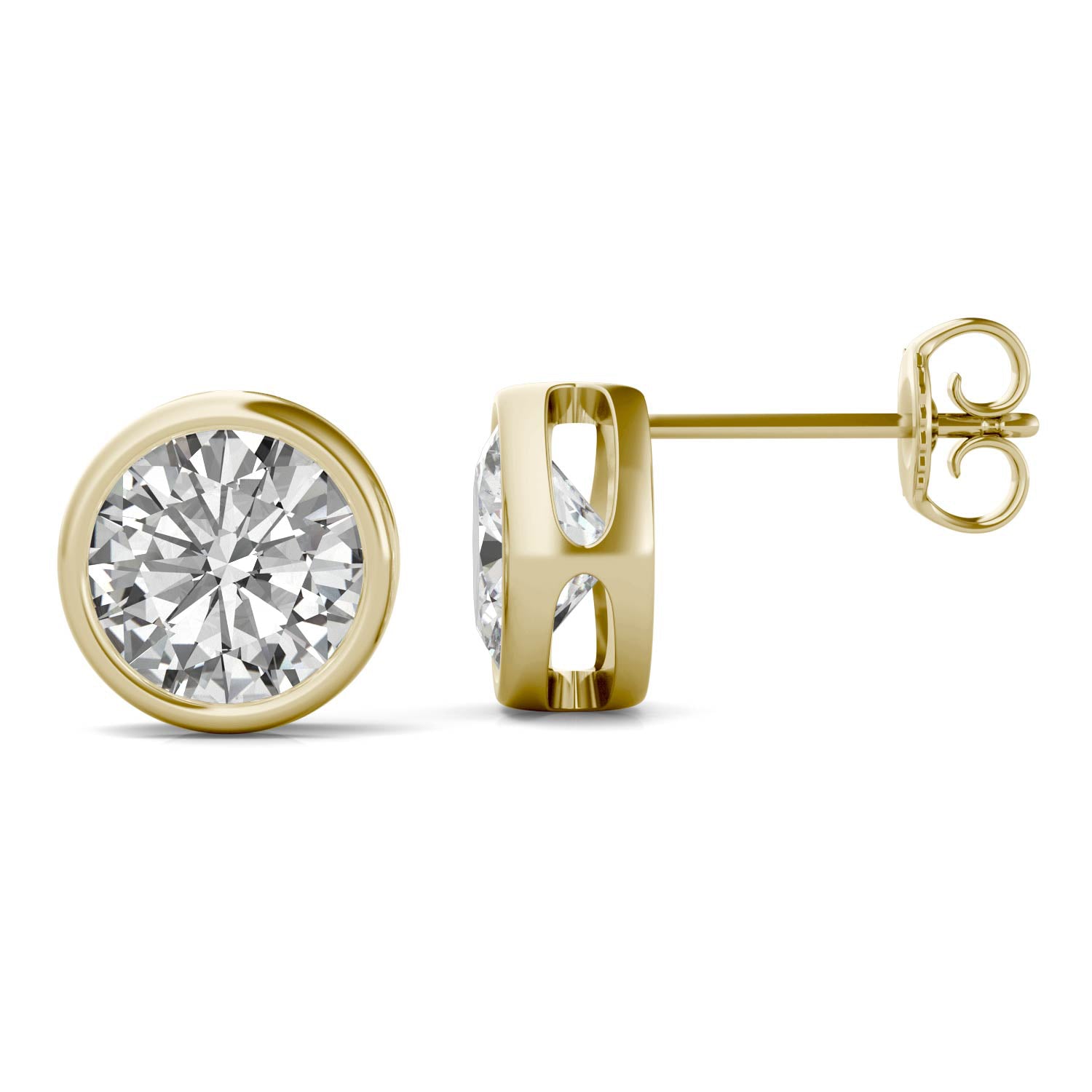 3.00 CTW DEW Round Forever One™ Moissanite Bezel Set Stud Earrings