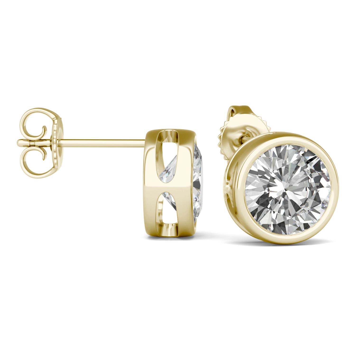 3.00 CTW DEW Round Forever One™ Moissanite Bezel Set Stud Earrings