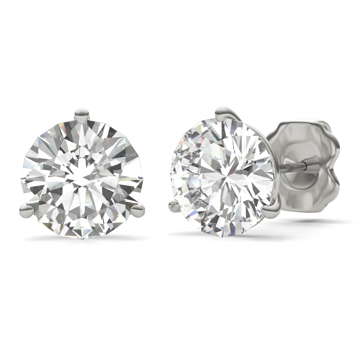 3.80 CTW DEW Round Forever One™ Moissanite Three Prong Martini Stud Earrings