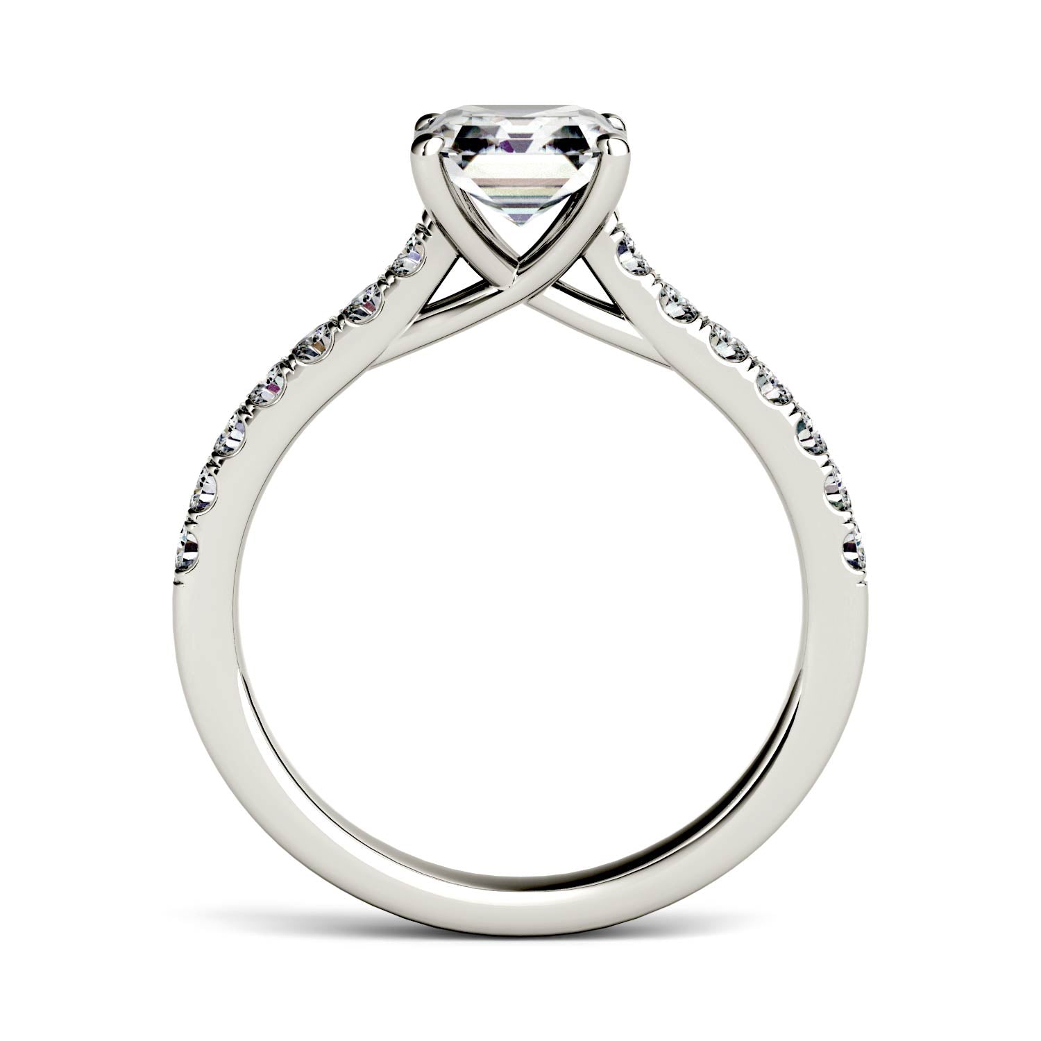1.58 CTW DEW Asscher Forever One™ Moissanite Solitaire with Side Accents Engagement Ring