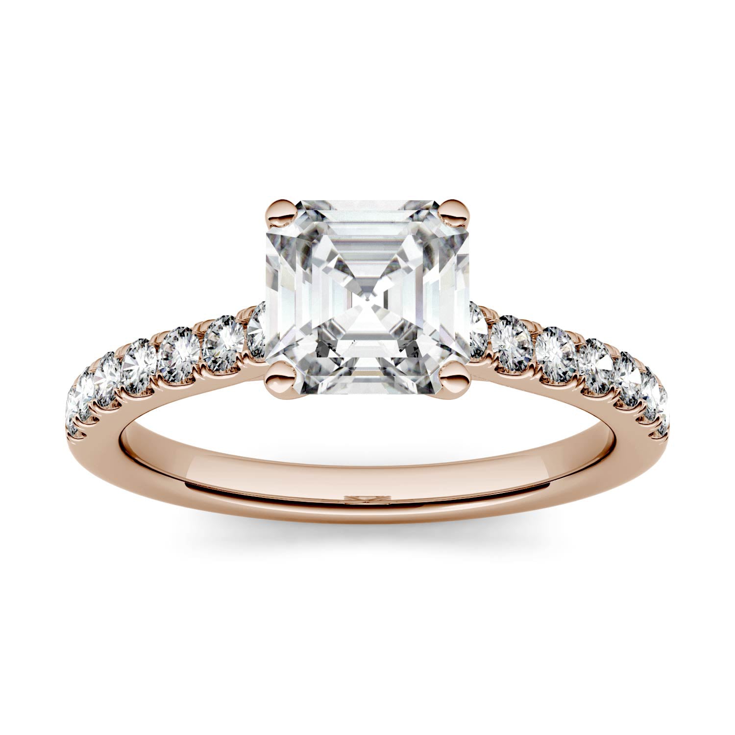1.58 CTW DEW Asscher Forever One™ Moissanite Solitaire with Side Accents Engagement Ring