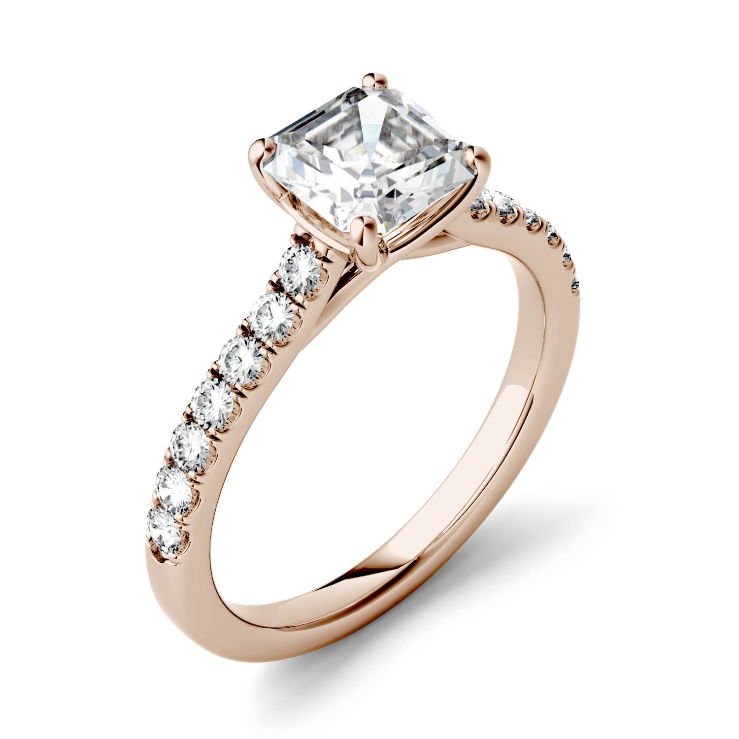 1.58 CTW DEW Asscher Forever One™ Moissanite Solitaire with Side Accents Engagement Ring