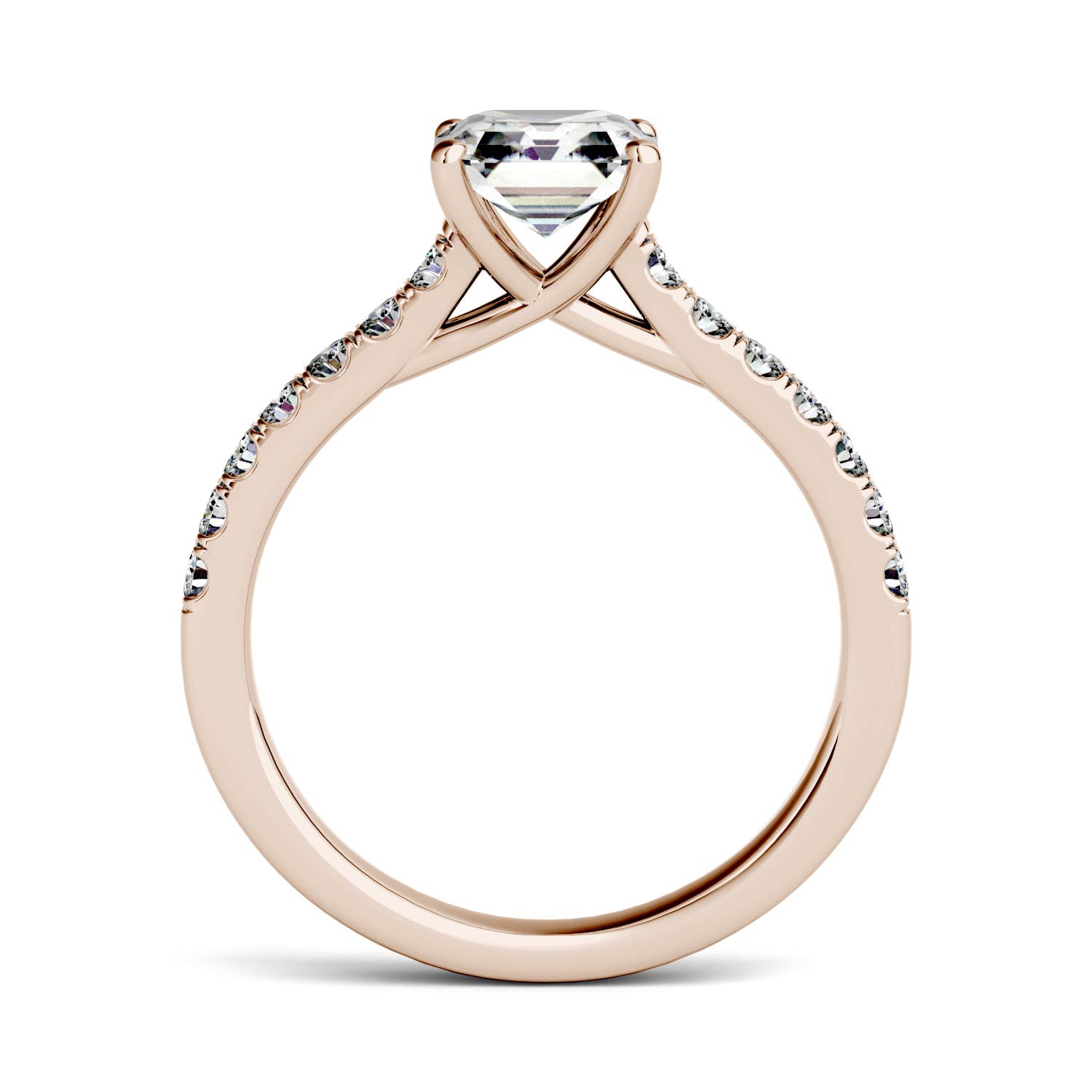 1.58 CTW DEW Asscher Forever One™ Moissanite Solitaire with Side Accents Engagement Ring