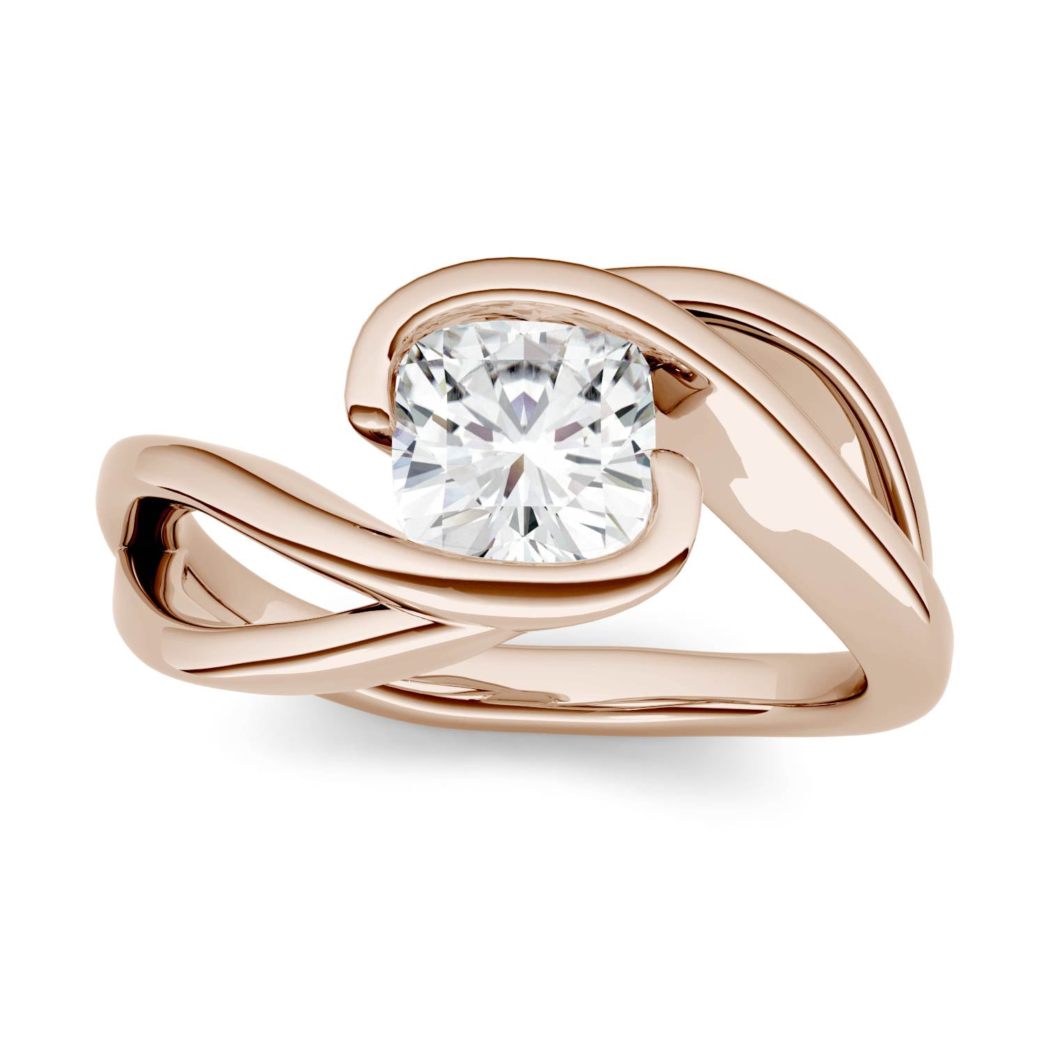 1.10 CTW DEW Cushion Forever One™ Moissanite Swirl Bypass Solitaire Ring
