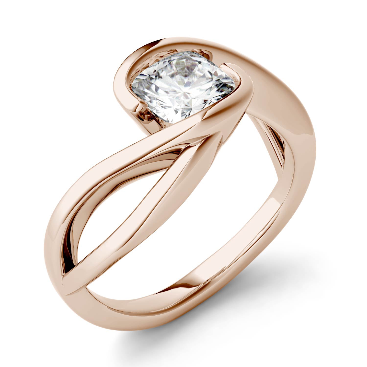 1.10 CTW DEW Cushion Forever One™ Moissanite Swirl Bypass Solitaire Ring