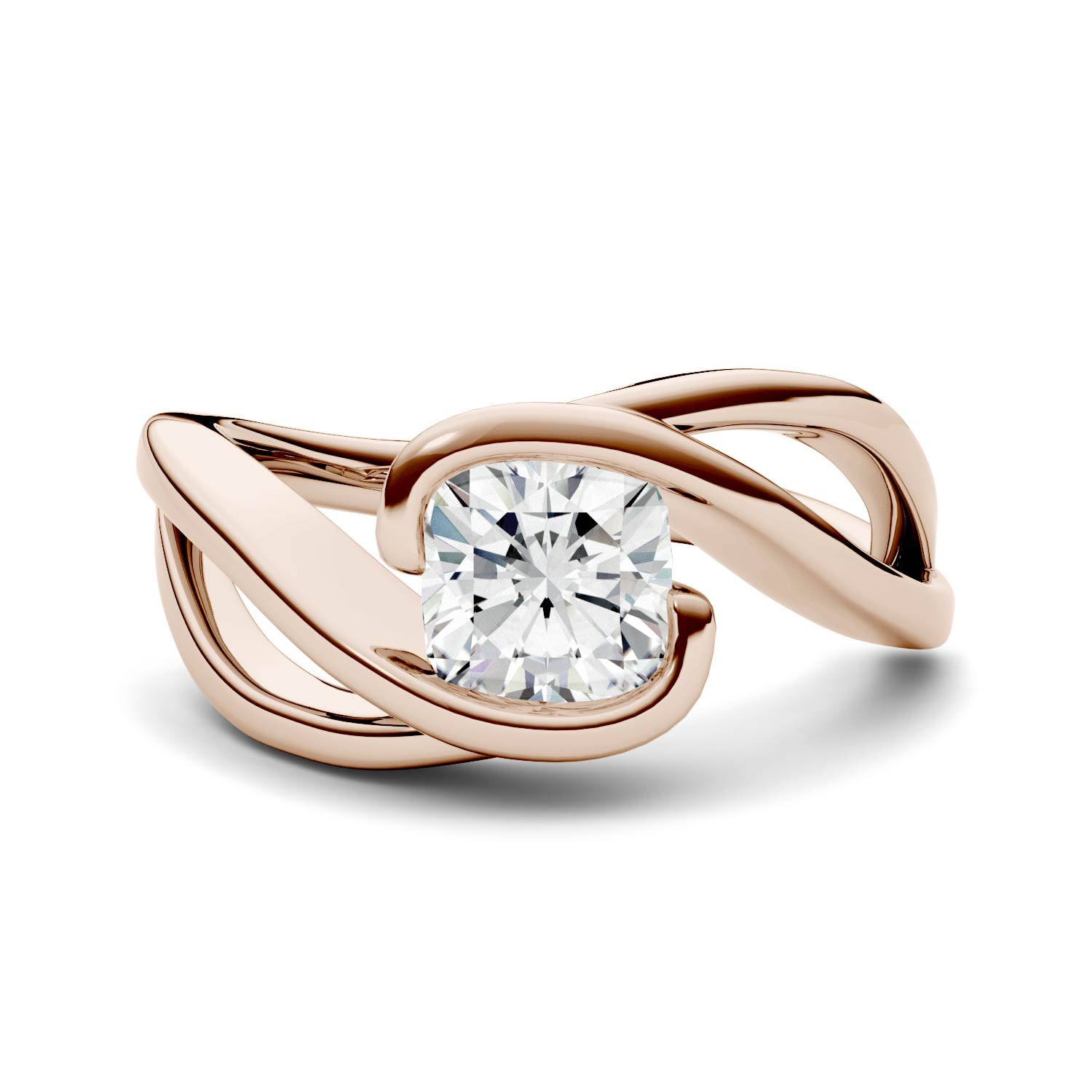 1.10 CTW DEW Cushion Forever One™ Moissanite Swirl Bypass Solitaire Ring