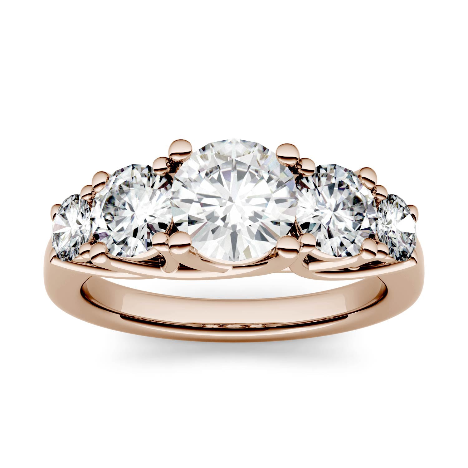 2.32 CTW DEW Round Forever One™ Moissanite Five Stone Trellis Fashion Ring