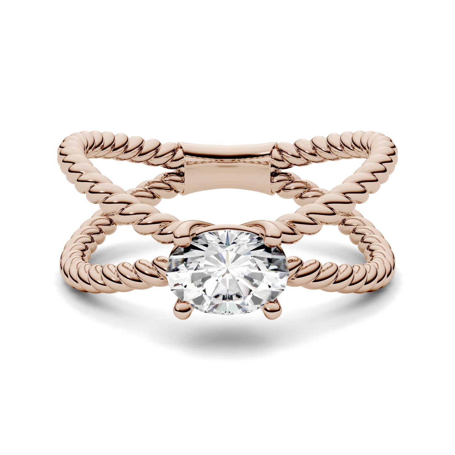 0.90 CTW DEW Oval Forever One™ Moissanite Split Shank Fashion Ring