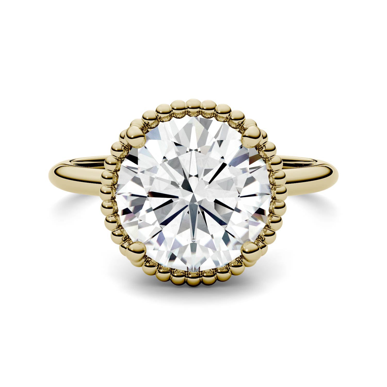 3.60 CTW DEW Round Forever One™ Moissanite Beaded Solitaire Engagement Ring